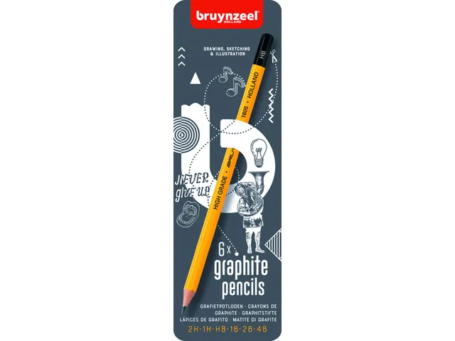 Grafietpotlood Bruynzeel Burotek blik à 6 hardheden grijs