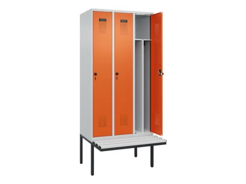 locker met bank,voor scheiding van kleding,HxBxD 2120x900x815mm,3vak