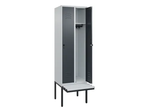 locker met bank,HxBxD 2120x600x815mm,2vak,vak B 300mm,draaigrendel