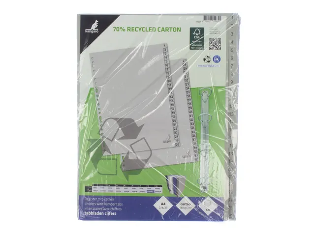Tabblad ECO Kangaro A4 cijfers 180 grams grijs karton 23-gaats 52-deli