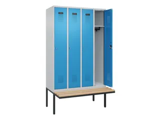locker met bank,HxBxD 2120x1200x815mm,4vak,vak B 300mm,cilinderslot - 1