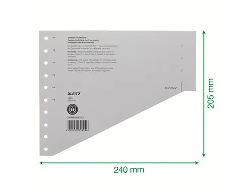Scheidingsbladen Leitz A4 karton 200gr 11-gaats grijs