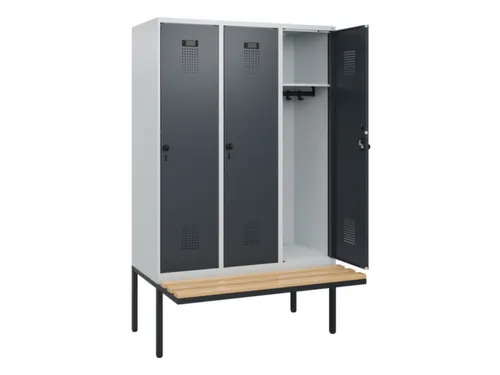 locker met bank,HxBxD 1950x1200x815mm,3vak,vak B 400mm,draaigrendel