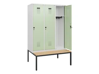 locker met bank,HxBxD 1950x1200x815mm,3vak,vak B 400mm,draaigrendel - 1