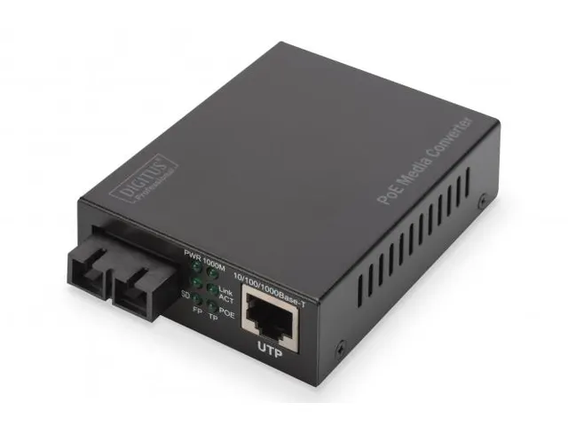 Gigabit Ethernet PoE+ Media Converter RJ45/SC SM PSE tot 20 km
