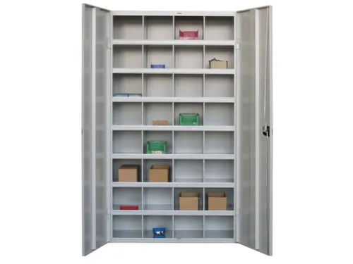 Materiaalkast Staal 1800x1000x530mm 32vakken Ral7035 Front Ral6011