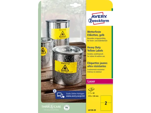 Avery weerbestendig etiket A4 210x148mm Geel 40 stuks
