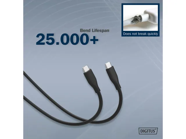 USB-C siliconen oplaadkabel USB-C USB-C 0,5m USB 2.0 60W zwart