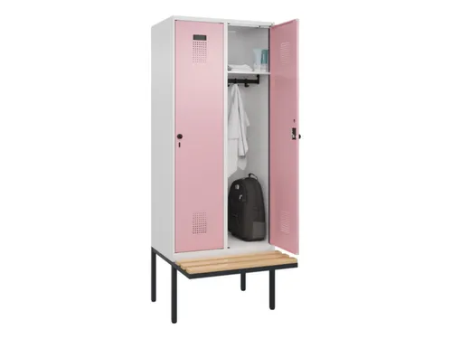 locker met bank,HxBxD 2120x800x815mm,2vak,vak B 400mm,draaigrendel