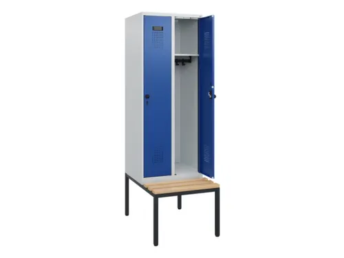 locker met bank,HxBxD 1950x600x815mm,2vak,vak B 300mm,draaigrendel