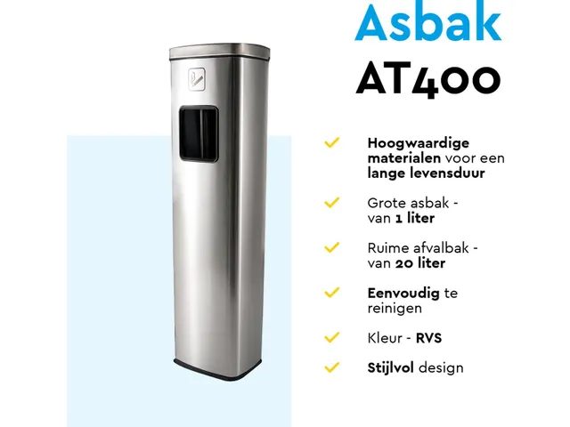 Asbak Staand met afvalbak AT400 RVS 20 Liter