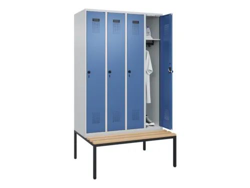 locker met bank,HxBxD 2120x1200x815mm,4vak,vak B 300mm,draaigrendel