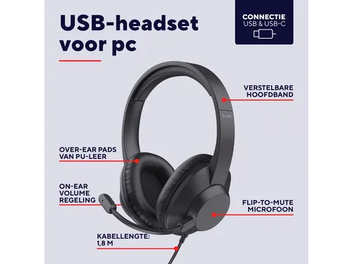 Trust Ayda Max USB-headset bedraad Hoofdtelefoon Zwart