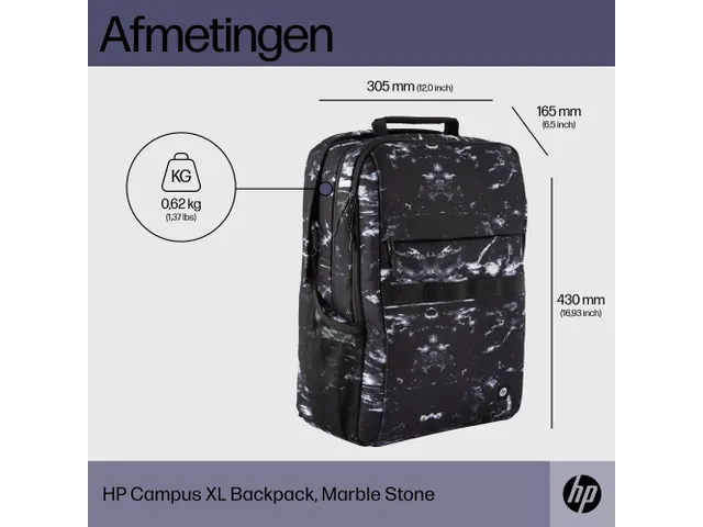 Hp Campus Xl Notebook Laptoptas Backpack 16 Inch Marble Stone