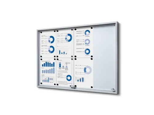 Vergrendelbaar notitiebord Indoor Slim 8xA4 met Schuifdeuren Zilver
