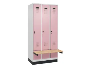 locker met bank,HxBxD 1950x900x815mm,3vak,vak B 300mm,draaigrendel - 2