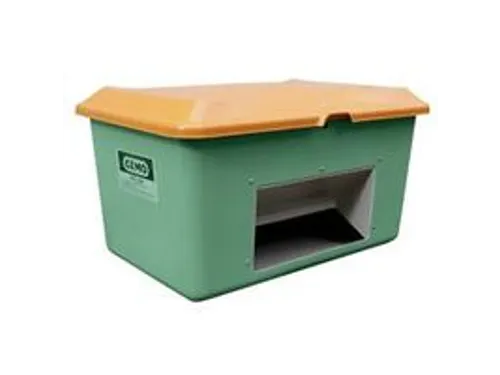strooigoedbak,400l,GVK,groen,deksel oranje,wanden m. ingreep