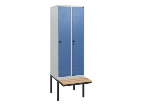 locker met bank,HxBxD 1950x600x815mm,2vak,vak B 300mm,draaigrendel