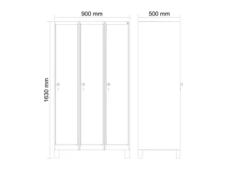 schoollocker,HxBxD 1630x900x500mm,3vak,vak B 300mm,draaigrendel,voeten - 3