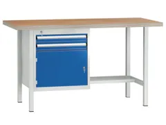 Werkbank 840x1500x700mm 2laden 75mm 1kastvak 350mm 1/2legbord Ral7035