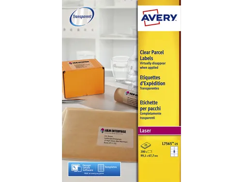 Etiket Avery L7565-25 99.1x67.7mm Transparant 200 stuks