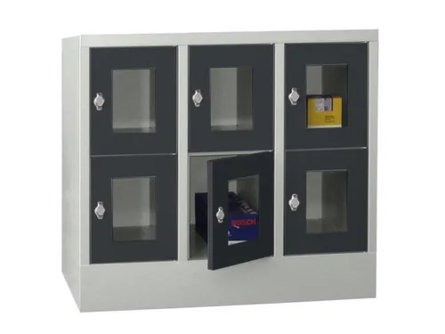lockerkast,HxBxD 855x900x500mm,3x2vakken,RAL7035,front RAL7016