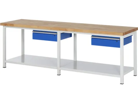 werkbank,HxBxD 840-1040x2500x700mm,beukblad,draagverm. 1250kg,4voeten