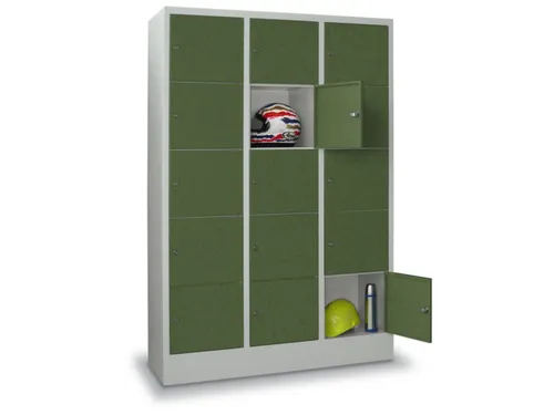 lockerkast,HxBxD 1850x1200x500mm,3x5vakken,RAL7035,front RAL6011