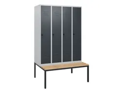 locker met bank,HxBxD 1950x1200x815mm,4vak,vak B 300mm,draaigrendel