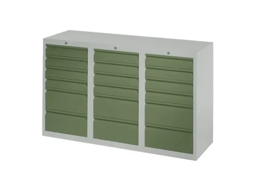 ladekast HxBxD 900x1500x500mm 18laden RAL7035 front RAL6011
