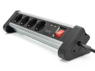 4-voudige kantoorstekkerdoos met 2x USB-poorten USB 5V/2A zwart/zilver - 9