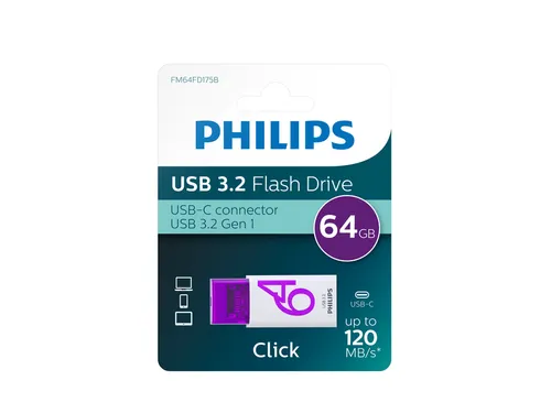 USB stick 3.2 Philips Click USB-C 64GB paars