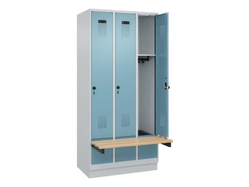 locker met bank,HxBxD 1950x900x815mm,3vak,vak B 300mm,draaigrendel