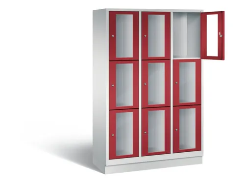 Lockerkast 1800x1200x500mm 3x3 vakken Cilinderslot, Sokkel, RAL3003