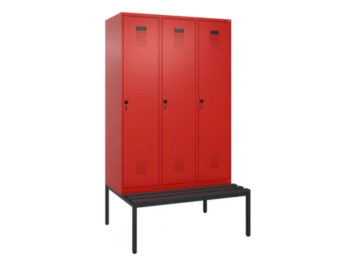 locker met bank,HxBxD 2120x1200x815mm,3vak,vak B 400mm,draaigrendel