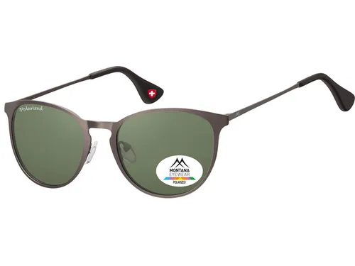 Zonnebril Montana met groen G15 gepolariseerd rond glas staalkleurig