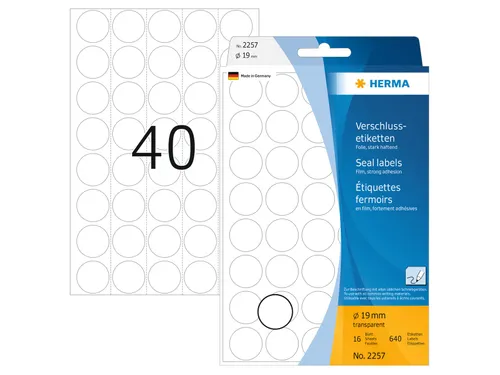 HERMA 2257 Transparante sluitetiketten Mat Rond 19mm 640 stuks