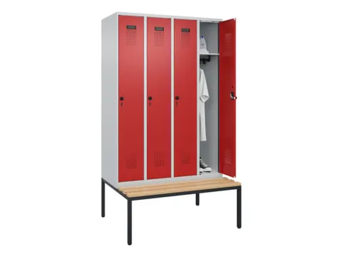 locker met bank,HxBxD 2120x1200x815mm,4vak,vak B 300mm,draaigrendel