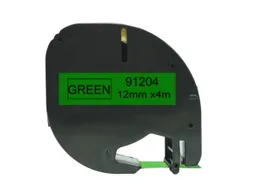 Labeltape Dymo Compatible Letratag 91204 12mm Zwart Op Groen