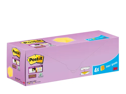 Memoblok 3M Post-it 654-SSCY Super Sticky 76x76mm geel voordeelpak