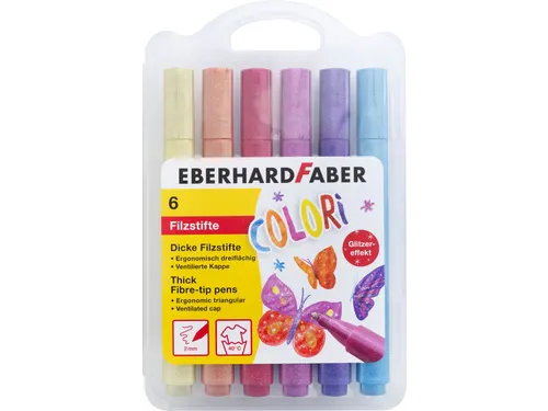 Viltstiften EFA Jumbo 2mm 6 glitter kleuren in kunststof etui
