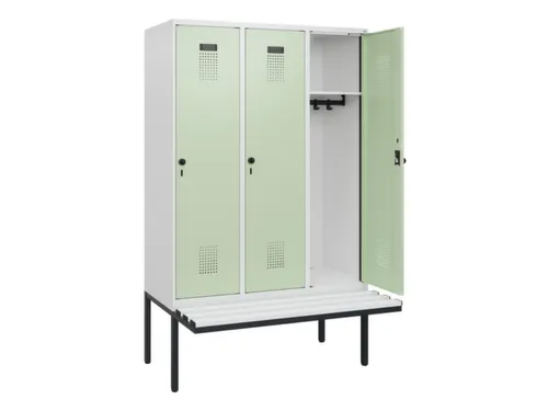 locker met bank,HxBxD 1950x1200x815mm,3vak,vak B 400mm,draaigrendel