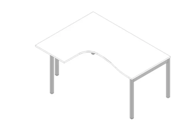 Bureau d’angle 730x1600x1200mm 4 pieds retour à gauche blanc/alu