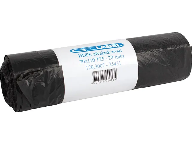 Vuilniszak HDPE Zwart 19 micron 70x110cm 120L rol van 20 zakken