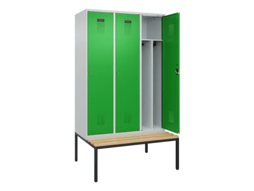 locker met bank,voor scheiding van kleding,HxBxD 2120x1200x815mm,3vak