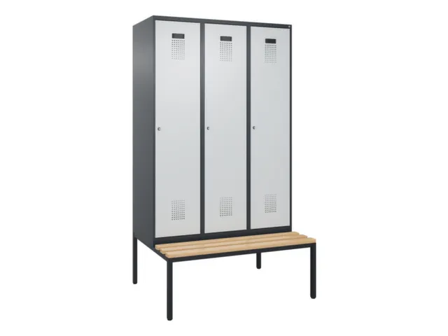 locker met bank,voor scheiding van kleding,HxBxD 2120x1200x815mm,3vak