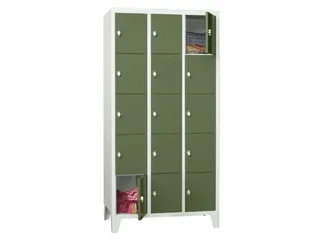 lockerkast,HxBxD 1850x900x500mm,3x5vakken,RAL7035,front RAL6011 - 2
