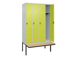 locker met bank,HxBxD 2120x1200x815mm,4vak,vak B 300mm,draaigrendel - 2