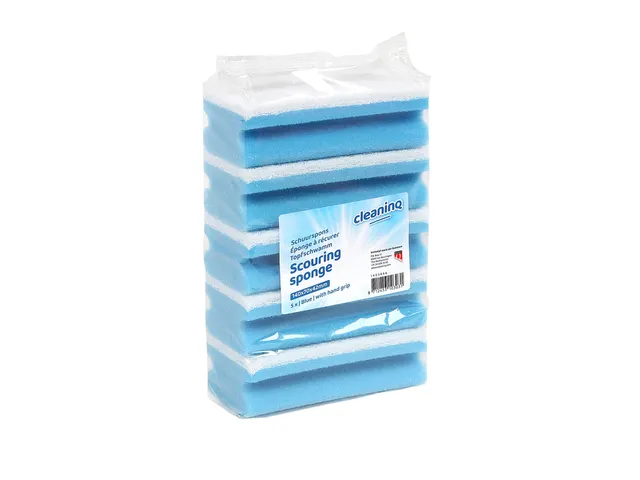 Schuurspons Cleaninq met greep 140x70x42mm blauw/wit 5 stuks
