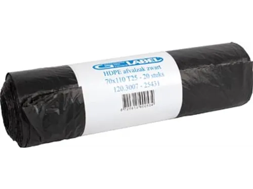 Vuilniszak HDPE Zwart 19 micron 70x110cm 120L rol van 20 zakken